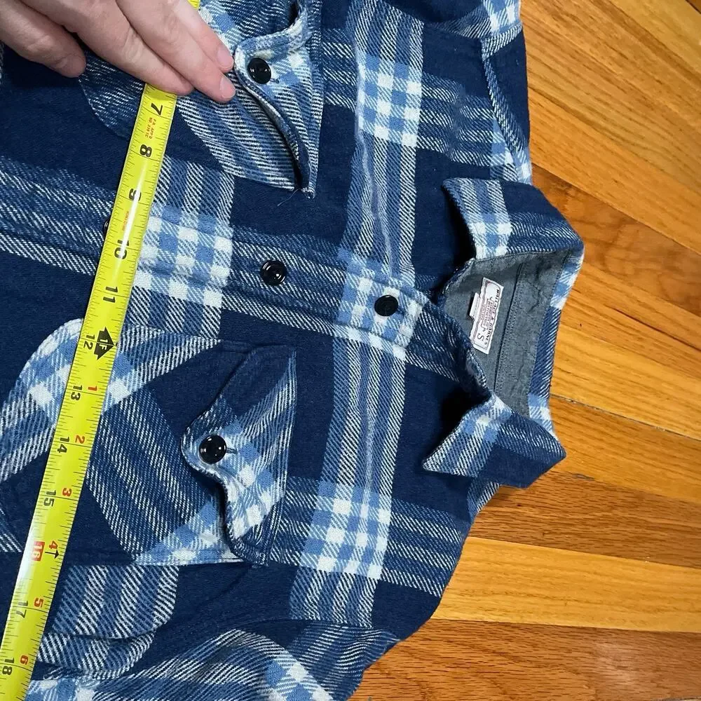 J.Crew Wallace & Barnes Heavyweight Flannel Plaid Shirt Small Blue White K2519